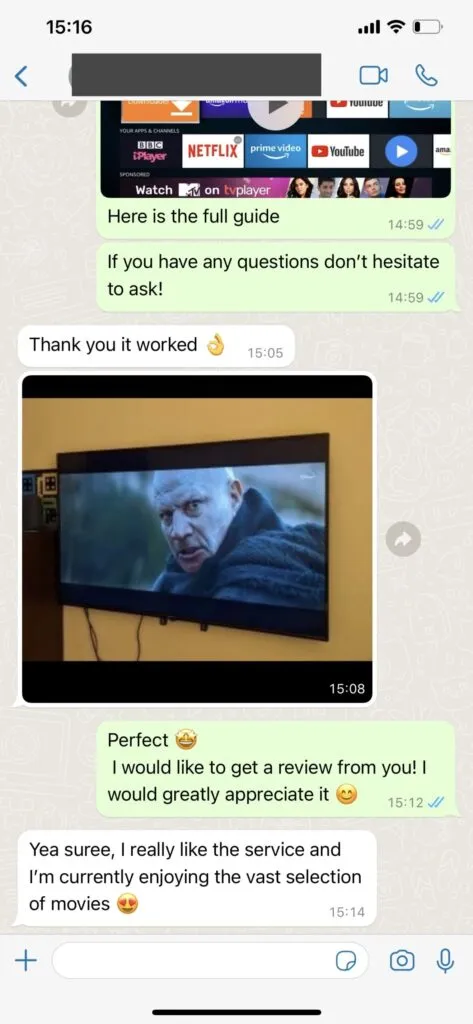WhatsApp customer feedback screenshot 1
